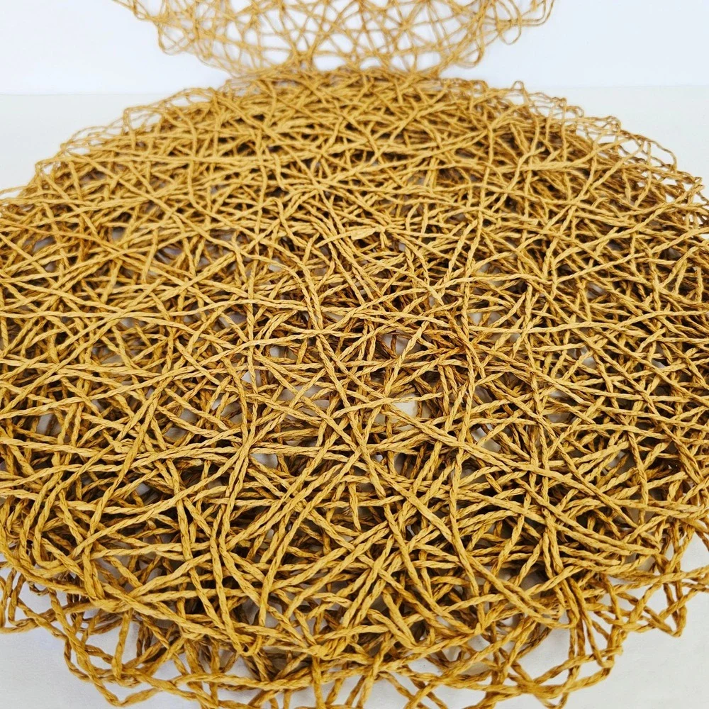 Vintage Round Woven Paper Straw Placemats Set of 4 Natural Tan Boho Table Decor